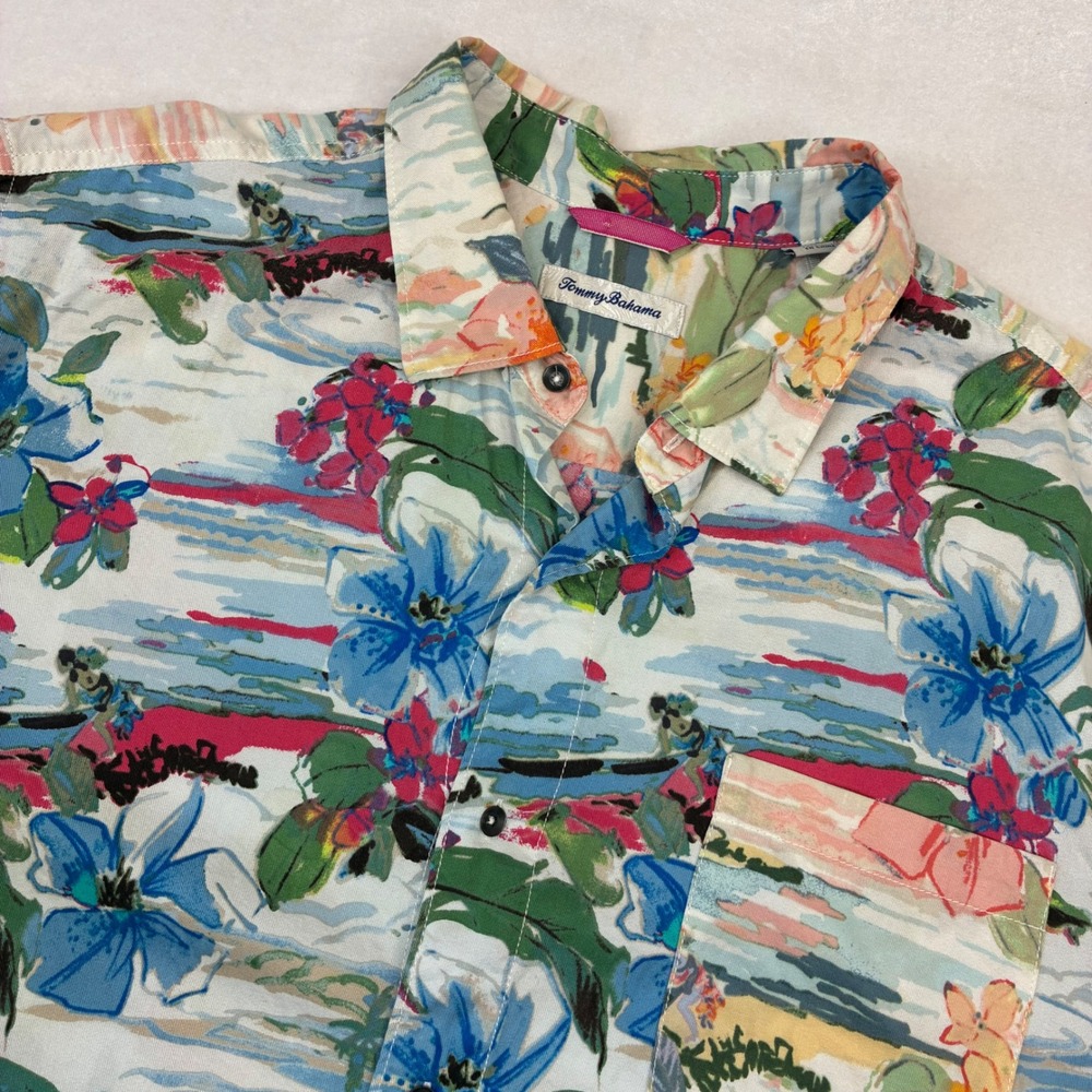 Tommy Bahama‎ Shirt Mens XXLT Multicolor Tropical Floral Tencel Cotton